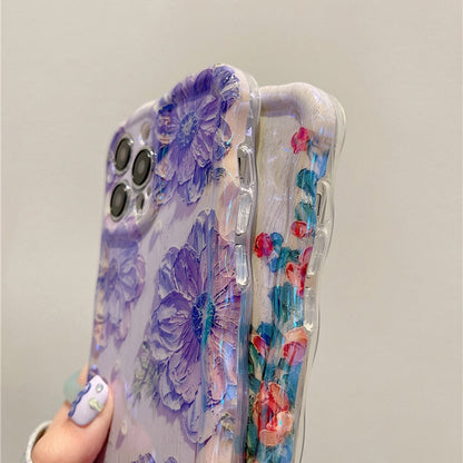 iPhone 14 Pro Max Fashion Laser Blue Light Flowers Phone Case - ShieldSleek