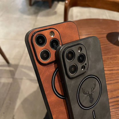 Luxury Business Deer Wireless Charging Magnetic Cortex Case For iPhone - ShieldSleek
