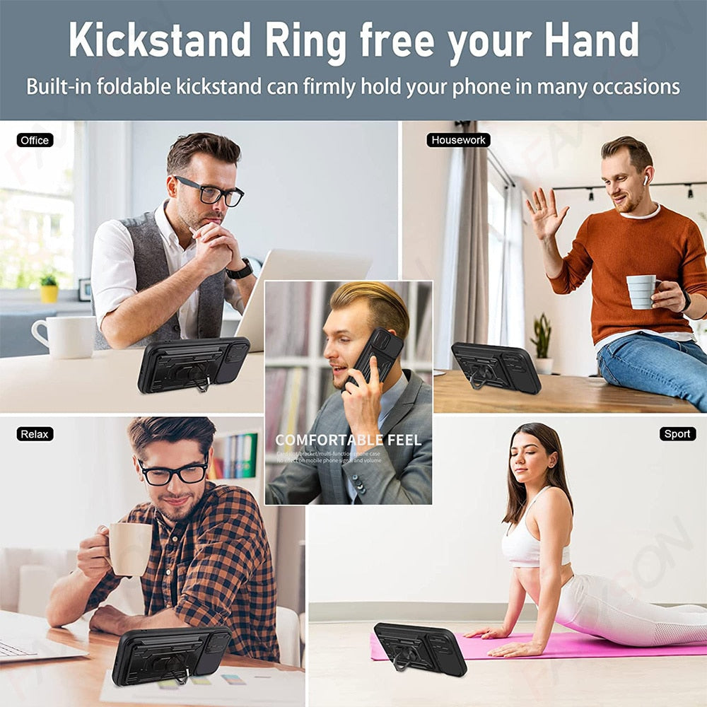 iPhone Slide Camera Card Slot Military Grade Ring 360 Magnetic Back Cover - ShieldSleek