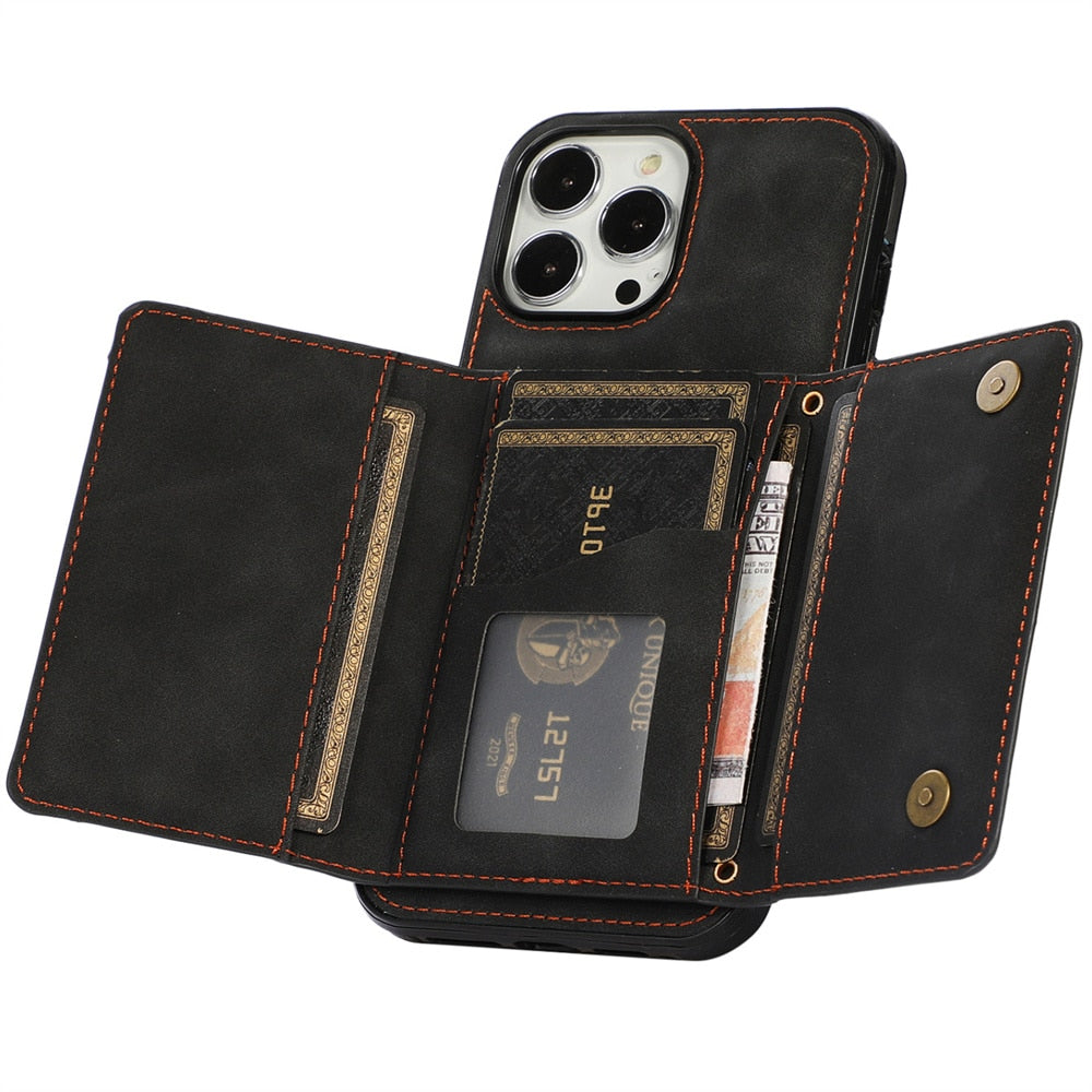 Retro Folded Matte Leather Wallet Case for iPhone - ShieldSleek