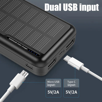 30000mAh Ultra-large Capacity Solar Powered