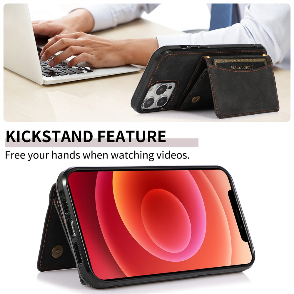 Retro Folded Matte Leather Wallet Case for iPhone - ShieldSleek