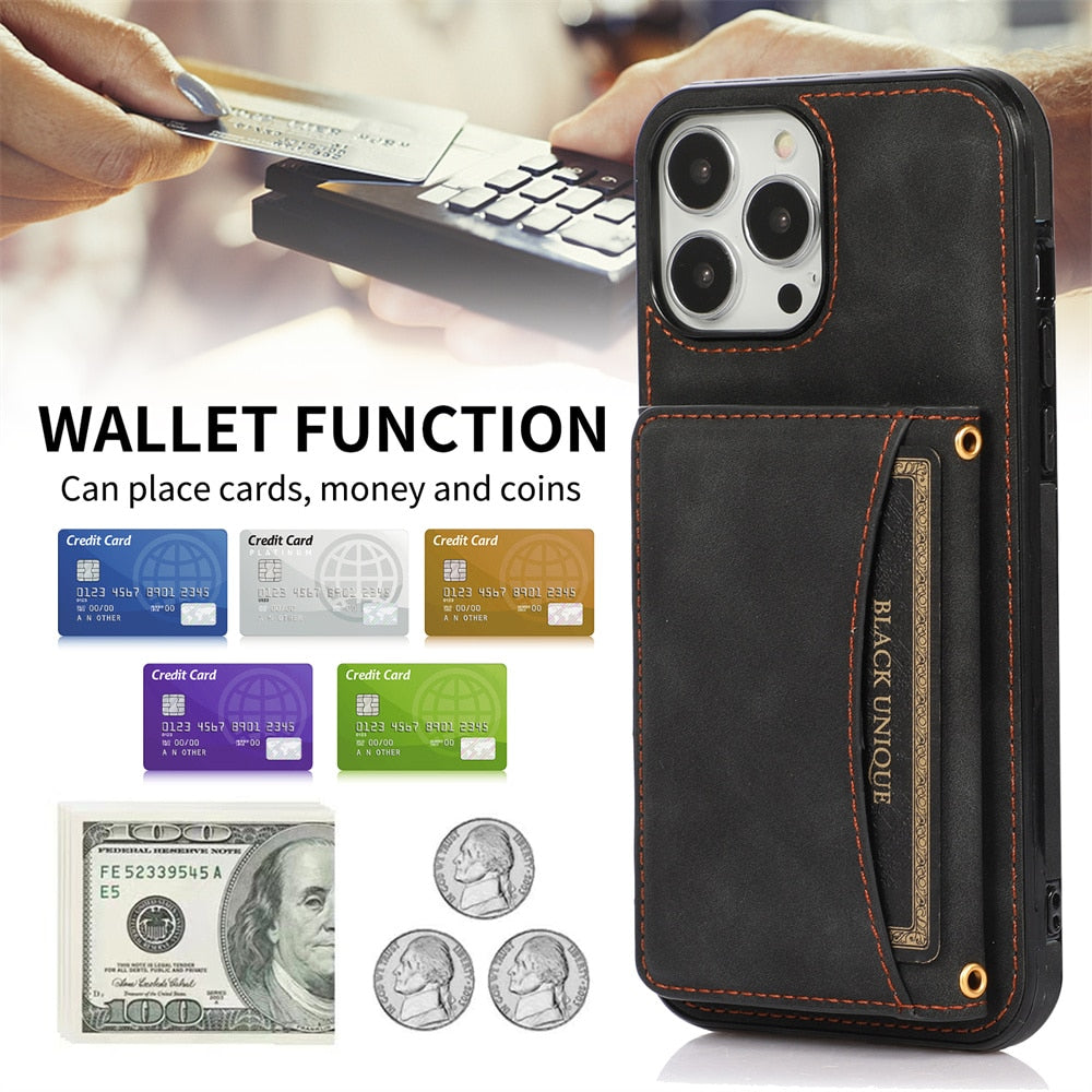 Retro Folded Matte Leather Wallet Case for iPhone - ShieldSleek