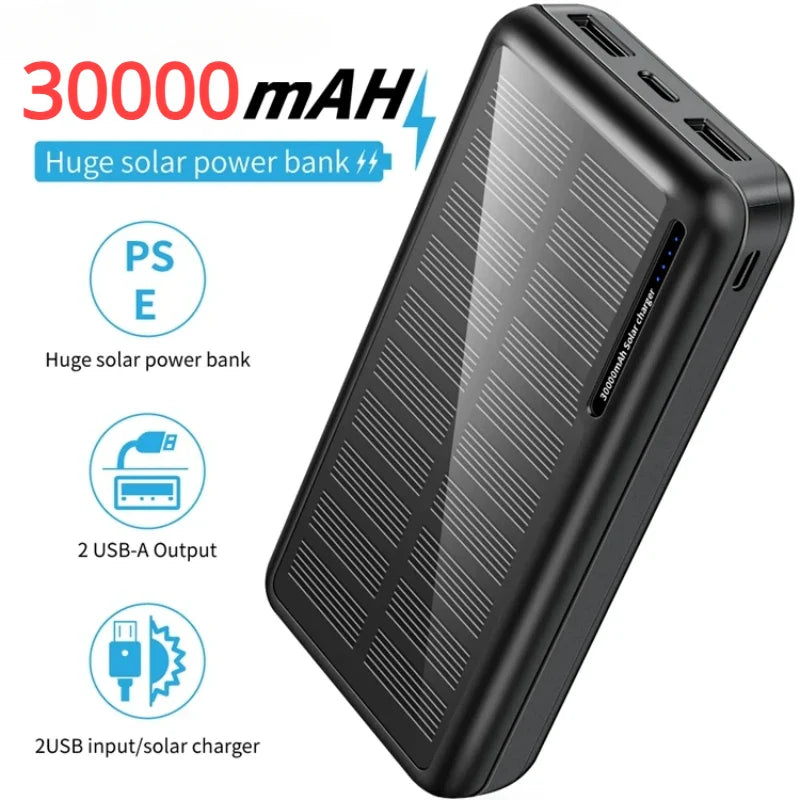 30000mAh Ultra-large Capacity Solar Powered