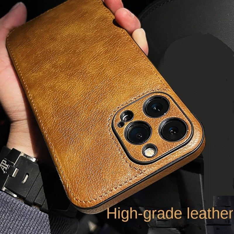 Luxury High-end Leather Case for iPhone Camera Lens Protection Mobile Phone Cover - ShieldSleek