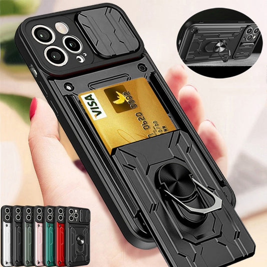 iPhone Slide Camera Card Slot Military Grade Ring 360 Magnetic Back Cover - ShieldSleek