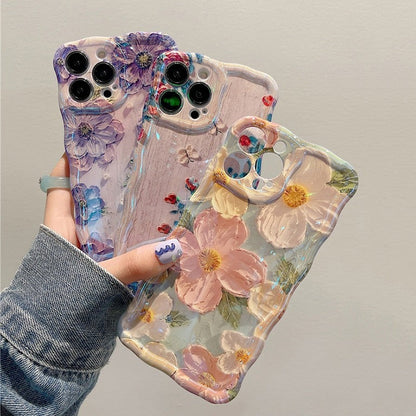 iPhone 14 Pro Max Fashion Laser Blue Light Flowers Phone Case - ShieldSleek