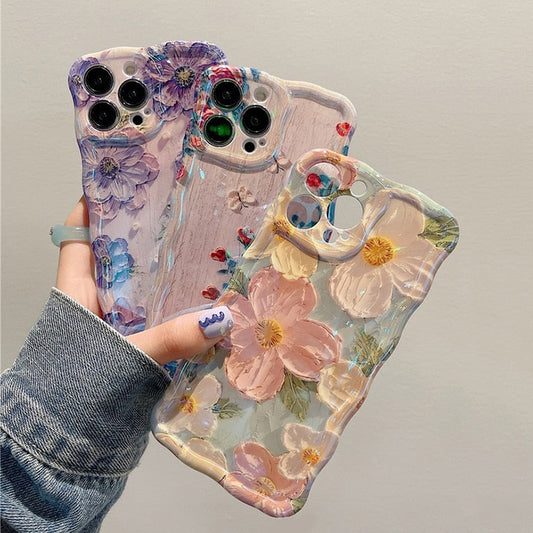 iPhone 14 Pro Max Fashion Laser Blue Light Flowers Phone Case - ShieldSleek